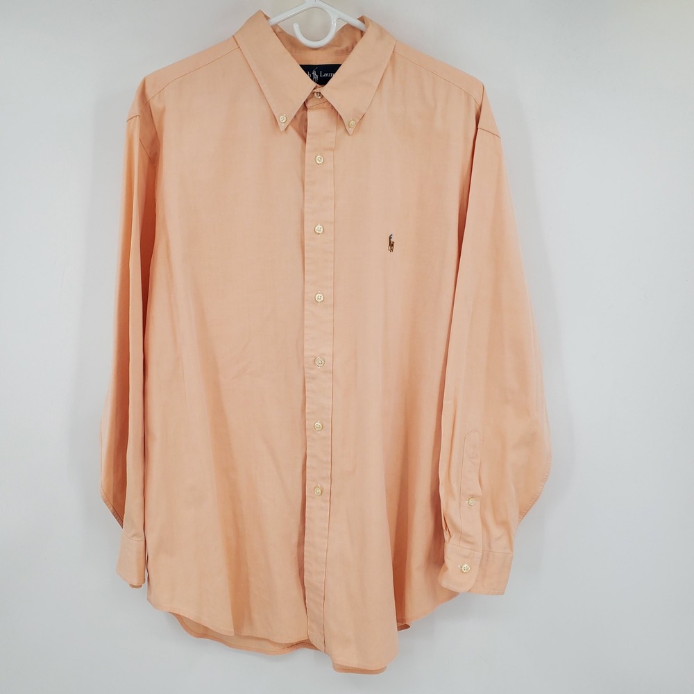 Ralph‎ Lauren Classic Fit Iconic Oxford Button Down Shirt Peach 17.5 Preppy Ivy